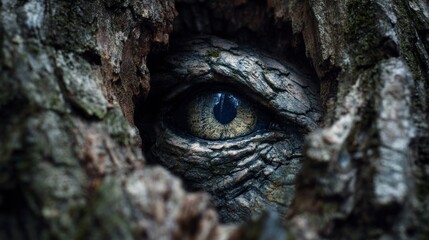 Eye peeking from tree trunk