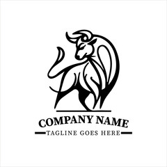 Obraz premium Strong Bull Vector Silhouette, Elegant Minimalist Black and White Ox Logo Design, Powerful Taurus Animal Illustration, Bold Mascot Symbol, Dynamic Pose Artwork for Branding, Modern Graphic Style