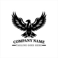 Fototapeta premium Majestic Eagle Vector Silhouette, Minimalist Black and White Bird of Prey Logo Design, Powerful Hawk Illustration, Patriotic Freedom Symbol, Elegant Animal Artwork, Modern Graphic Eagle Mascot