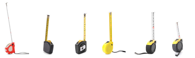 Set of tape measure on white background
