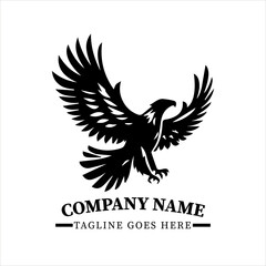 Obraz premium Majestic Eagle Vector Silhouette, Minimalist Black and White Bird of Prey Logo Design, Powerful Hawk Illustration, Patriotic Freedom Symbol, Elegant Animal Artwork, Modern Graphic Eagle Mascot