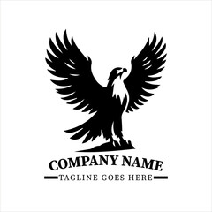 Majestic Eagle Vector Silhouette, Minimalist Black and White Bird of Prey Logo Design, Powerful Hawk Illustration, Patriotic Freedom Symbol, Elegant Animal Artwork, Modern Graphic Eagle Mascot