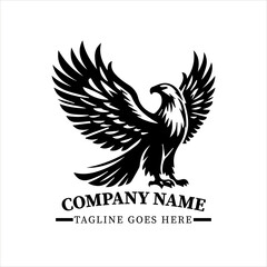 Fototapeta premium Majestic Eagle Vector Silhouette, Minimalist Black and White Bird of Prey Logo Design, Powerful Hawk Illustration, Patriotic Freedom Symbol, Elegant Animal Artwork, Modern Graphic Eagle Mascot