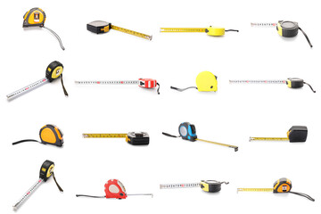 Set of tape measure on white background