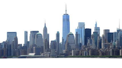 New York City Skyline with One World Trade Center cityscape skyscrapers isolated on a transparent background