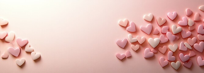 Obraz premium Scattered soft pink hearts on a light pink background creates a love letter concept for valentine's day