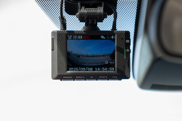 Car DVR on windshield close up. 