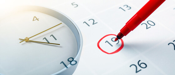 Marking of date in calendar, closeup