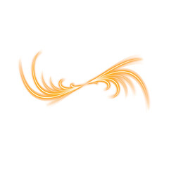 Orange decorative curved line with glowing effect on transparent background
