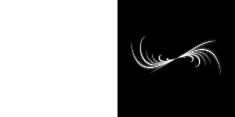 White decorative curved line with glowing effect (transparent and black background)
