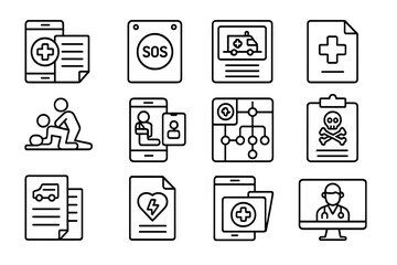Health and emergency outline icon set. medical, aid, response, safety icons