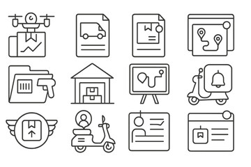 Delivery and logistics line icon set. transport, shipment symbols collection in outline