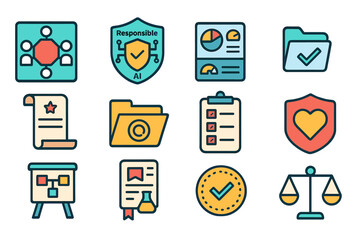Productivity and teamwork flat icon set. collaboration, planning, organization icons.