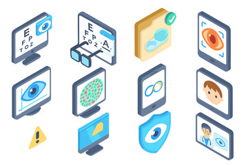 Eye care 3d icon set. vision, optometry, glasses, medical, healthcare collection