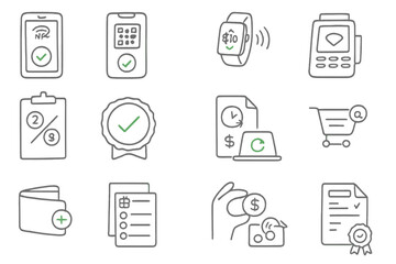 Finance, shopping line icon set. payment, transaction, e-commerce icons outline collection