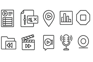 Media, music line icon set. audio, video, podcast, recording, file icons collection