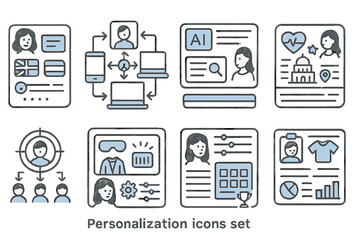 Personalization linear icon set. customization, user experience, profile icons collection
