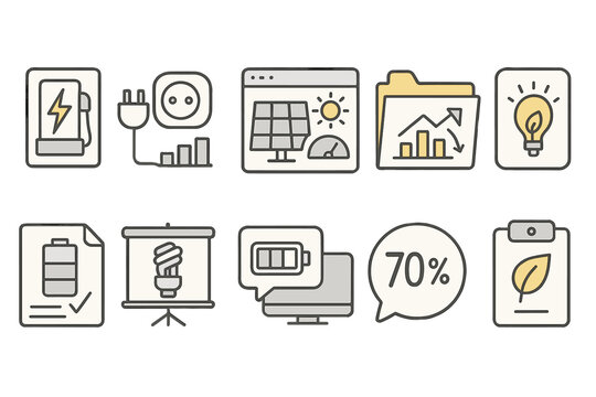Energy, efficiency line icon set. sustainable, power conservation icons collection