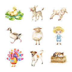 A charming collage of illustrated farm animals and a young child, showcasing the beauty of nature and childhood.