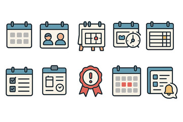 Calendar, schedule linear icon set. organizer, reminder icons in line style