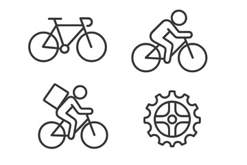 Naklejka premium Bicycle, cycling outline icon set. biking, rider, gear, delivery, fitness symbols collection
