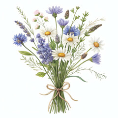 Fototapeta premium Wildflower Bouquet Rustic Meadow Flowers Floral Illustration