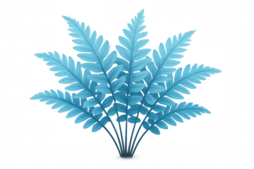 Light blue fern leaves are creating a lush, tropical foliage effect, perfect for adding a touch of nature to any design with its transparent background