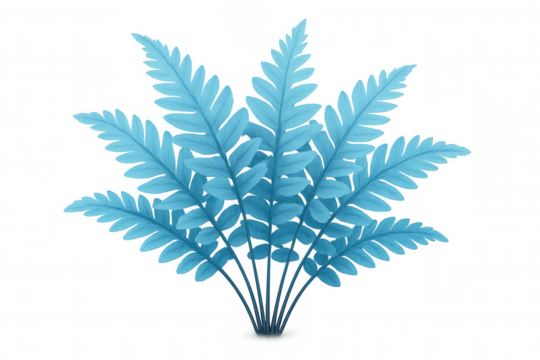 Light blue fern leaves are creating a lush, tropical foliage effect, perfect for adding a touch of nature to any design with its transparent background