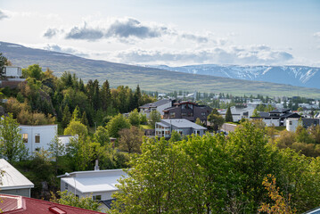 Buildings in town of Akureyri in Iceland