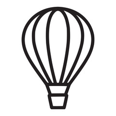Illustration of a hot air balloon icon the balloon has a rounded shape with vertical stripes and a basket hanging below the style is simple and clean, making it easily recognizable