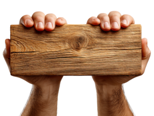 hand holding a wooden sign