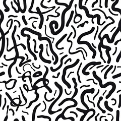 Abstract seamless pattern featuring a dense arrangement of irregular, meandering black lines on a white background, creating a dynamic and energetic visual texture