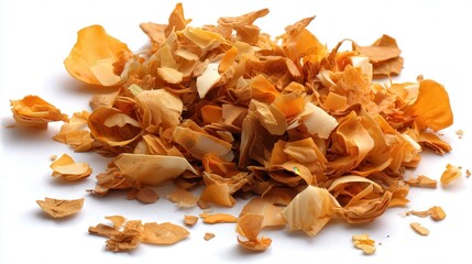 A close-up view of finely shredded orange and beige wood shavings, ideal for use in crafts, woodworking projects, or as decorative filler, Perfect for eco-friendly product promotions or DIY materials