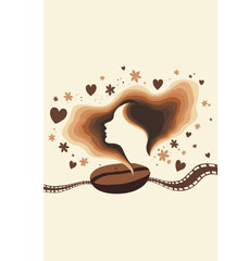 Woman Silhouette in Coffee Aroma with Hearts – Love, Beauty and Fantasy Abstract Vector Illustration