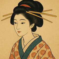 浮世絵風の女性肖像 – 江戸の美しき面影