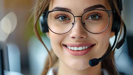 Customer Support Specialist: A close-up captures a professional customer service representative, radiating approachability and competence with a warm smile.
