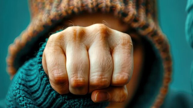 Forceful Gesture: A close-up shot capturing a clenched fist, symbolizing strength, defiance, and determination. The photograph evokes a sense of power and unwavering resolve.