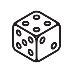 Vector art of minimalist line art illustration of a dice, symbolizing chance, luck, and games of skill, designed as a clean, modern icon for use in board game instructions and casino promotions