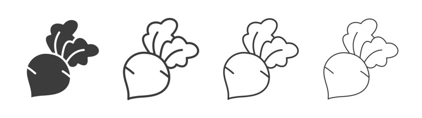 Radish vector icon set in black and white color.