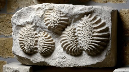 This image features a detailed fossil of ammonites embedded in a rock, showcasing natural patterns and textures, It can be used for educational purposes, nature studies, or decor inspiration,