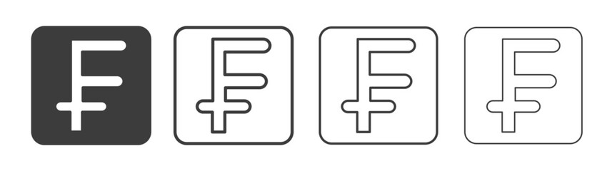 Obraz premium Franc sign vector icon set in black and white color.