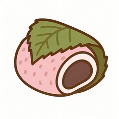 Obraz premium 桜の葉で包んだ桜餅のかわいい挿絵