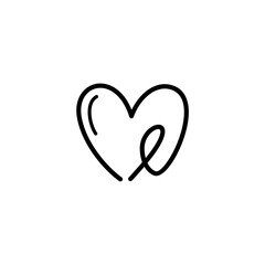 Minimalist line art heart logo with an abstract letter "E", symbolizing love, care, compassion, and wellness in a clean and modern design.