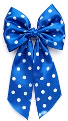 Large blue satin bow with white polka dots