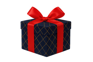 Elegant blue gift box wrapped with red ribbon on transparent background