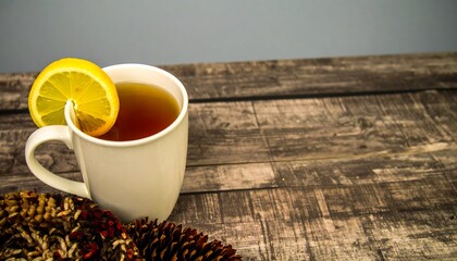 Warm comforting tea on a rustic table