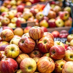 A close-up of a pile of colorful apples