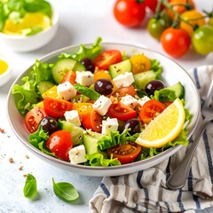Fresh, vibrant Greek salad in a bowl