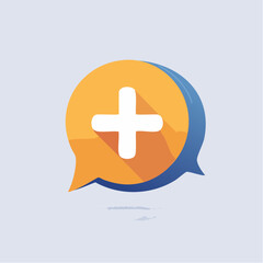 Fototapeta premium Yellow Chat Bubble With White Plus Sign On Light Blue Background