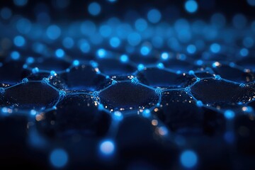 Abstract hexagonal network glowing blue, nodes connected, digital background.